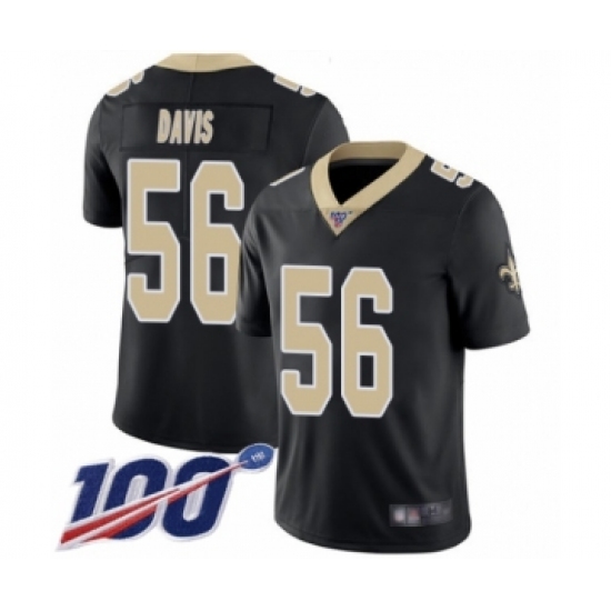Men's New Orleans Saints 56 DeMario Davis Black Team Color Vapor Untouchable Limited Player 100th Season Football Jersey