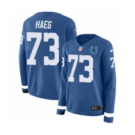 Women's Nike Indianapolis Colts 73 Joe Haeg Limited Blue Therma Long Sleeve NFL Jersey
