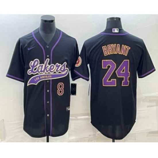 Men's Los Angeles Lakers 8 24 Kobe Bryant Number Black With Cool Base Stitched Baseball Jersey