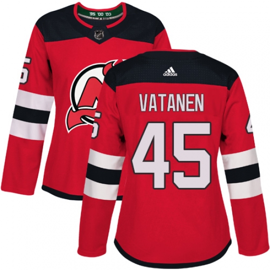 Women's Adidas New Jersey Devils 45 Sami Vatanen Authentic Red Home NHL Jersey