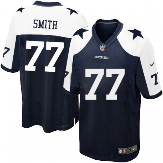 Men's Nike Dallas Cowboys 77 Tyron Smith Game Navy Blue Throwback Alternate NFL Jersey