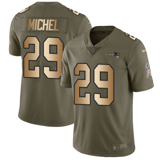 Men's Nike New England Patriots 29 Sony Michel Limited Olive Gold 2017 Salute to Service NFL Jersey