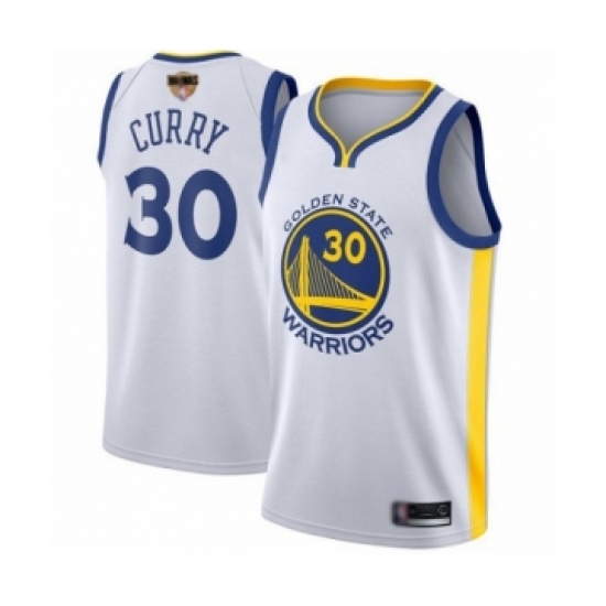 Men's Golden State Warriors 30 Stephen Curry Swingman White 2019 Basketball Finals Bound Basketball Jersey - Association Edition