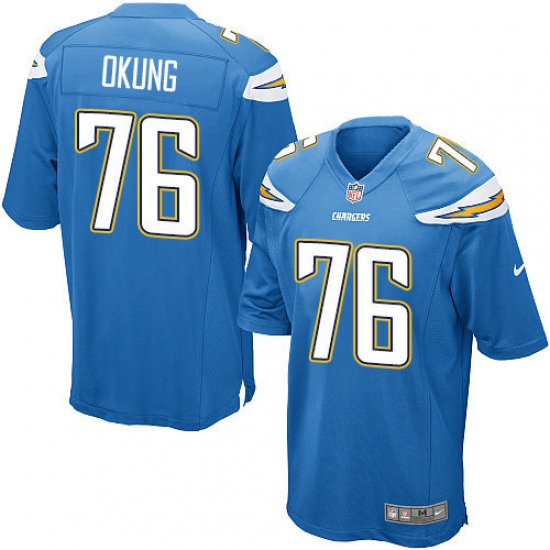 Men's Nike Los Angeles Chargers 76 Russell Okung Game Electric Blue Alternate NFL Jersey