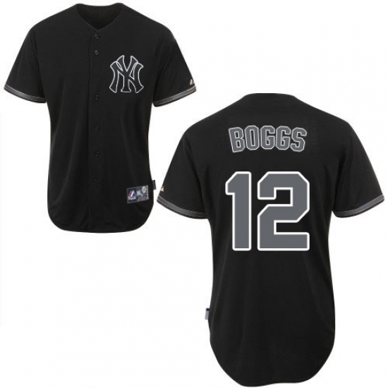 Men's Majestic New York Yankees 12 Wade Boggs Authentic Black Fashion MLB Jersey