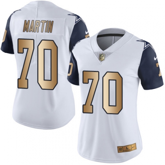 Women's Nike Dallas Cowboys 70 Zack Martin Limited White/Gold Rush NFL Jersey