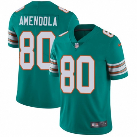 Men's Nike Miami Dolphins 80 Danny Amendola Aqua Green Alternate Vapor Untouchable Limited Player NFL Jersey