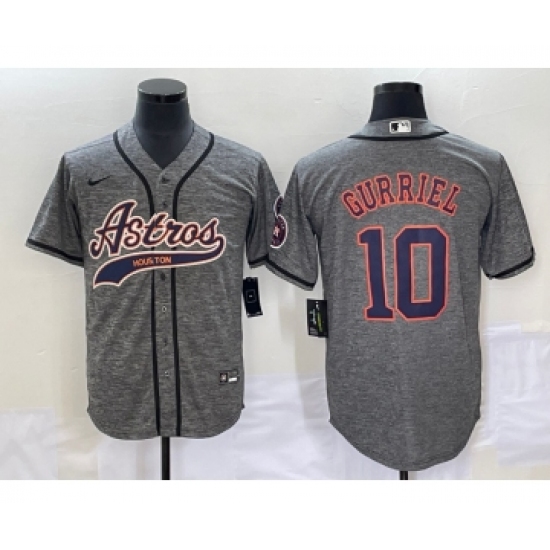 Men's Houston Astros 10 Yuli Gurriel Grey Gridiron Cool Base Stitched Baseball Jersey1