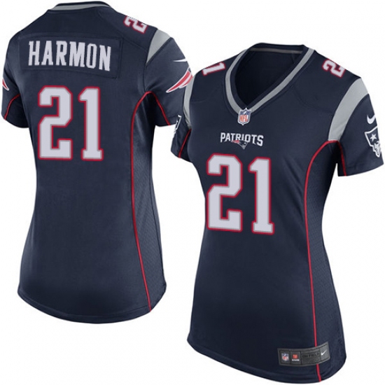 Women's Nike New England Patriots 21 Duron Harmon Game Navy Blue Team Color NFL Jersey