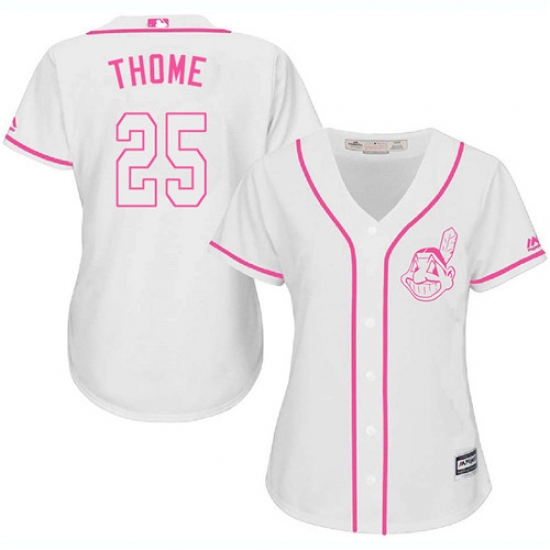 Women's Majestic Cleveland Indians 25 Jim Thome Replica White Fashion Cool Base MLB Jersey