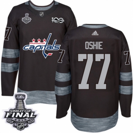 Men's Adidas Washington Capitals 77 T.J. Oshie Authentic Black 1917-2017 100th Anniversary 2018 Stanley Cup Final NHL Jersey