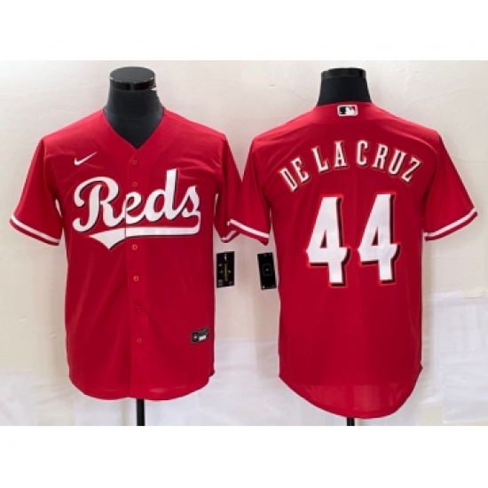 Men's Nike Cincinnati Reds 44 Elly De La Cruz Red Cool Base Stitched Baseball Jersey 1