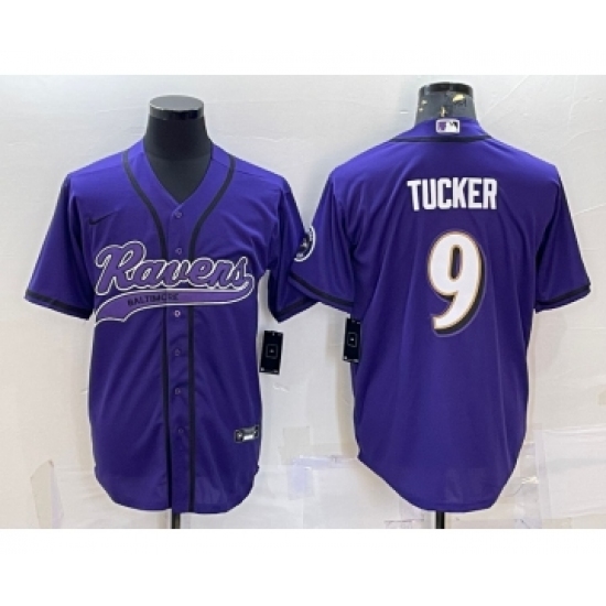 Men's Baltimore Ravens 9 Justin Tucker Purple With Patch Cool Base Stitched Baseball Jersey