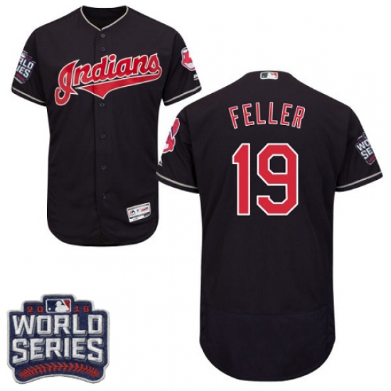Men's Majestic Cleveland Indians 19 Bob Feller Navy Blue 2016 World Series Bound Flexbase Authentic Collection MLB Jersey