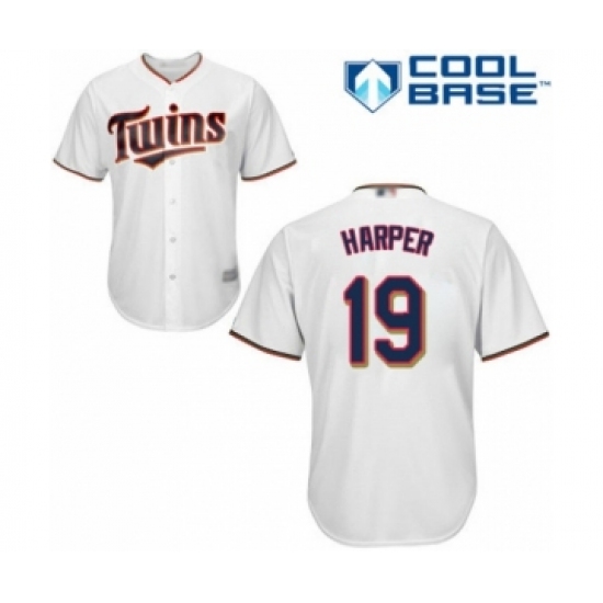 Youth Minnesota Twins 19 Ryne Harper Authentic White Home Cool Base Baseball Player Jersey