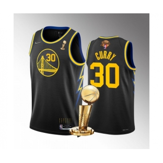 Men's Golden State Warriors 30 Stephen Curry Black 2022 NBA Finals Champions Stitched Jersey