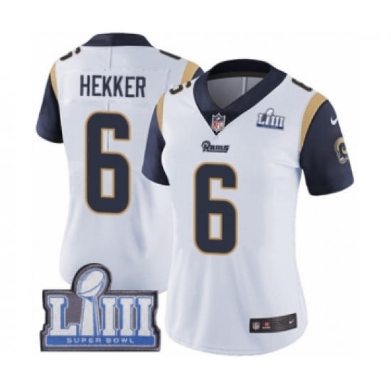 Women's Nike Los Angeles Rams 6 Johnny Hekker White Vapor Untouchable Limited Player Super Bowl LIII Bound NFL Jersey