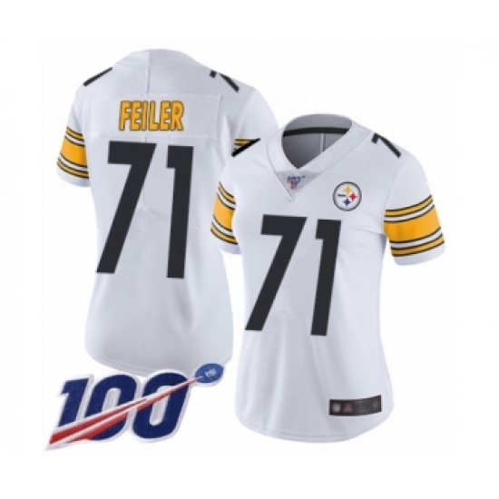 Women's Pittsburgh Steelers 71 Matt Feiler White Vapor Untouchable Limited Player 100th Season Football Jersey