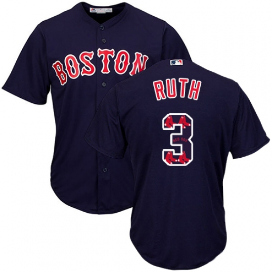 Men's Majestic Boston Red Sox 3 Babe Ruth Authentic Navy Blue Team Logo Fashion Cool Base MLB Jersey