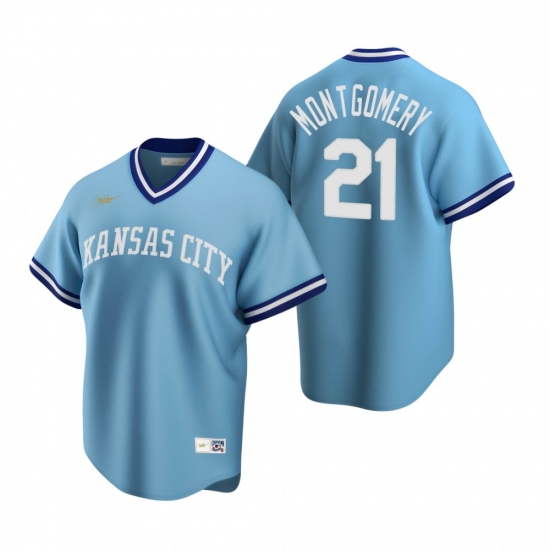 Men's Nike Kansas City Royals 21 Mike Montgomery Light Blue Cooperstown Collection Road Stitched Baseball Jersey