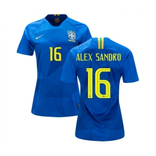 Women's Brazil 16 Alex Sandro Away Soccer Country Jersey