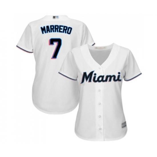 Women's Miami Marlins 7 Deven Marrero Replica White Home Cool Base Baseball Jersey
