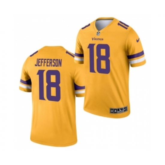 Men's Minnesota Vikings 18 Justin Jefferson Gold 2021 Inverted Legend Stitched Jersey