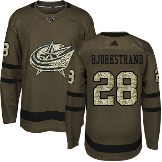 Men's Adidas Columbus Blue Jackets 28 Oliver Bjorkstrand Authentic Green Salute to Service NHL Jersey