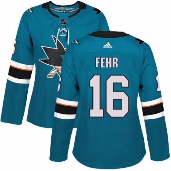 Women's Adidas San Jose Sharks 16 Eric Fehr Authentic Teal Green Home NHL Jersey