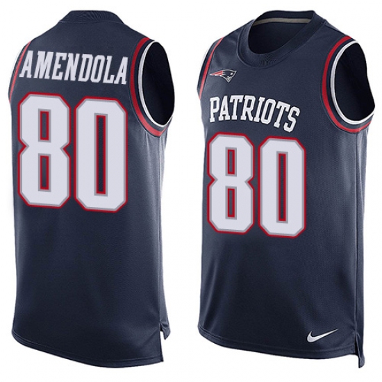 Men's Nike New England Patriots 80 Danny Amendola Limited Navy Blue Player Name & Number Tank Top NFL Jersey