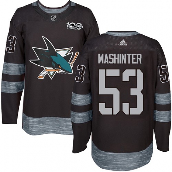 Men's Adidas San Jose Sharks 53 Brandon Mashinter Premier Black 1917-2017 100th Anniversary NHL Jersey