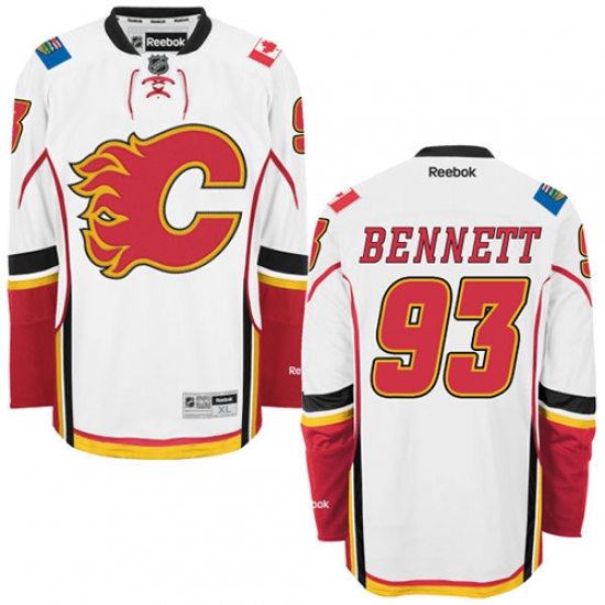 Men's Reebok Calgary Flames 93 Sam Bennett Authentic White Away NHL Jersey