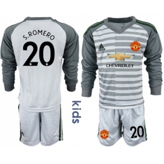 Manchester United 20 S.Romero Grey Goalkeeper Long Sleeves Kid Soccer Club Jersey