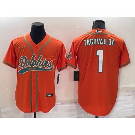 Men's Miami Dolphins 1 Tua Tagovailoa Orange Stitched Cool Base Nike Baseball Jersey