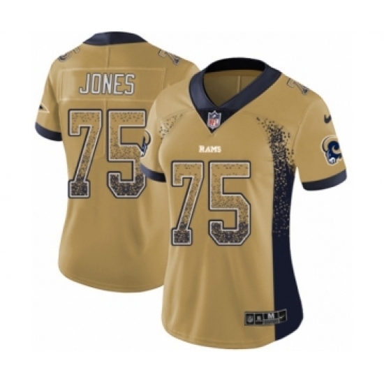 Women's Nike Los Angeles Rams 75 Deacon Jones Limited Gold Rush Drift Fashion NFL Jersey