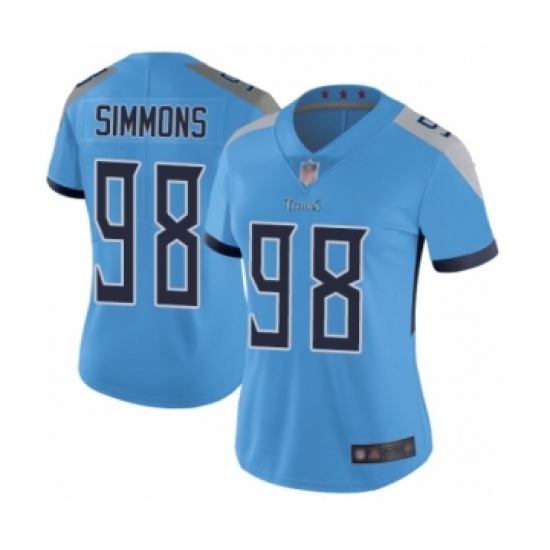 Women's Tennessee Titans 98 Jeffery Simmons Light Blue Alternate Vapor Untouchable Limited Player Football Jersey