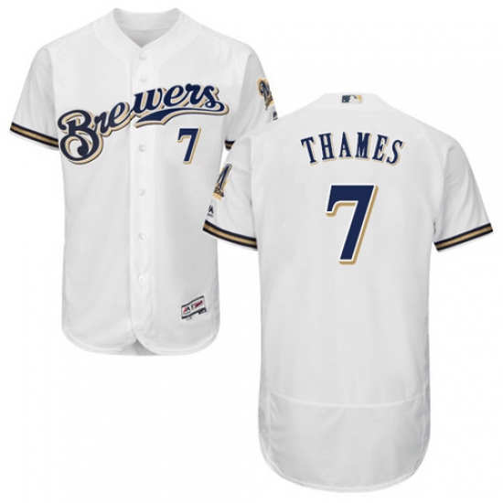 Men's Majestic Milwaukee Brewers 7 Eric Thames White Flexbase Authentic Collection MLB Jersey