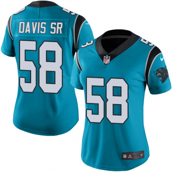 Women's Nike Carolina Panthers 58 Thomas Davis Blue Alternate Vapor Untouchable Limited Player NFL Jersey