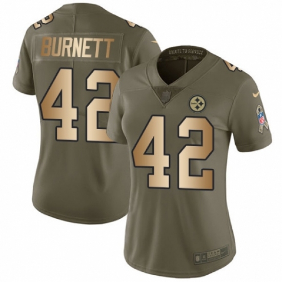Women's Nike Pittsburgh Steelers 42 Morgan Burnett Limited Olive/Gold 2017 Salute to Service NFL Jersey