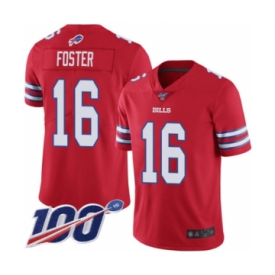 Men's Buffalo Bills 16 Robert Foster Limited Red Rush Vapor Untouchable 100th Season Football Jersey