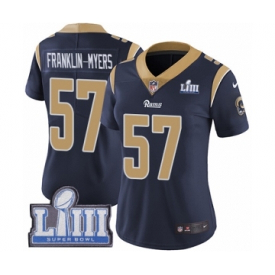 Women's Nike Los Angeles Rams 57 John Franklin-Myers Navy Blue Team Color Vapor Untouchable Limited Player Super Bowl LIII Bound NFL Jersey
