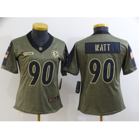 Women's Pittsburgh Steelers 90 T. J. Watt Nike Olive 2021 Salute To Service Limited Player Jersey