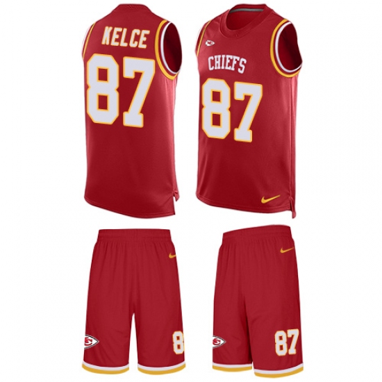 Men's Nike Kansas City Chiefs 87 Travis Kelce Limited Red Tank Top Suit NFL Jersey
