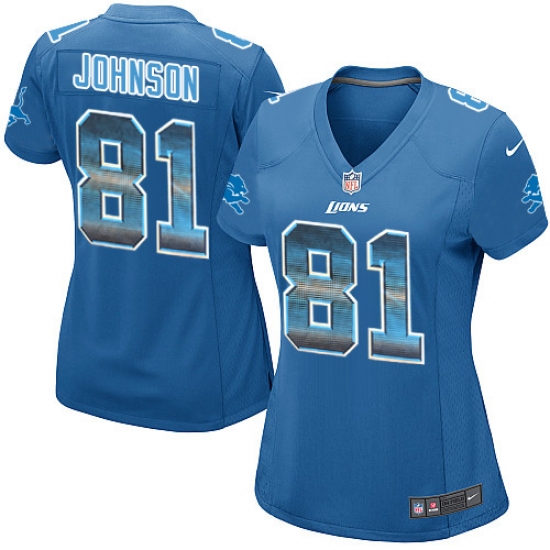 Women's Nike Detroit Lions 81 Calvin Johnson Limited Blue Strobe NFL Jersey