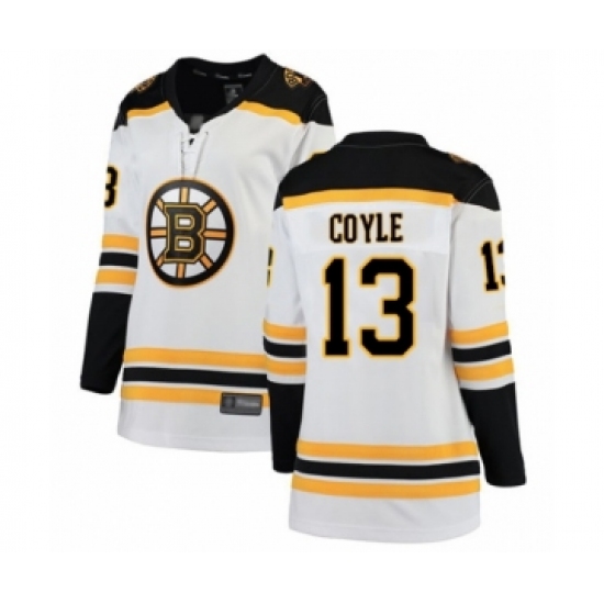 Women's Boston Bruins 13 Charlie Coyle Authentic White Away Fanatics Branded Breakaway Hockey Jersey