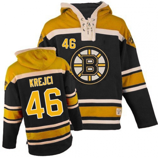 Men's Old Time Hockey Boston Bruins 46 David Krejci Authentic Black Sawyer Hooded Sweatshirt NHL Jersey