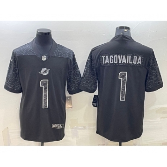 Men's Miami Dolphins 1 Tua Tagovailoa Black Reflective Limited Stitched Football Jersey