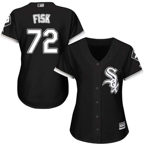 Women's Majestic Chicago White Sox 72 Carlton Fisk Authentic Black Alternate Home Cool Base MLB Jersey