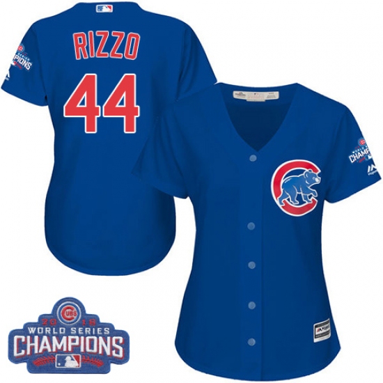 Women's Majestic Chicago Cubs 44 Anthony Rizzo Authentic Royal Blue Alternate 2016 World Series Champions Cool Base MLB Jersey