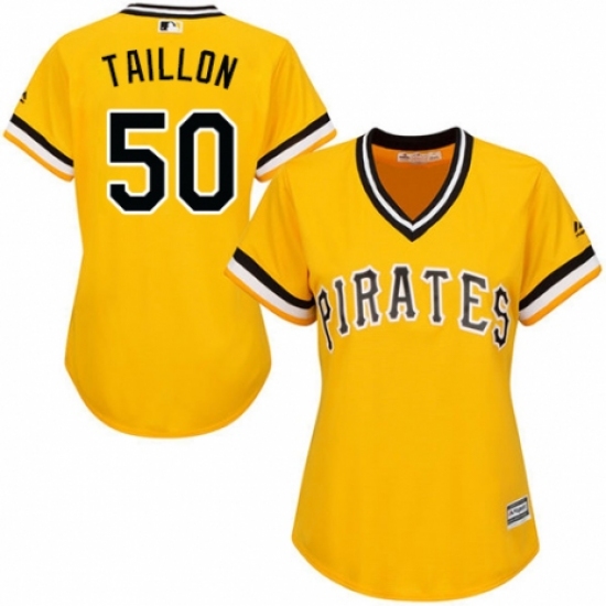 Women's Majestic Pittsburgh Pirates 50 Jameson Taillon Replica Gold Alternate Cool Base MLB Jersey